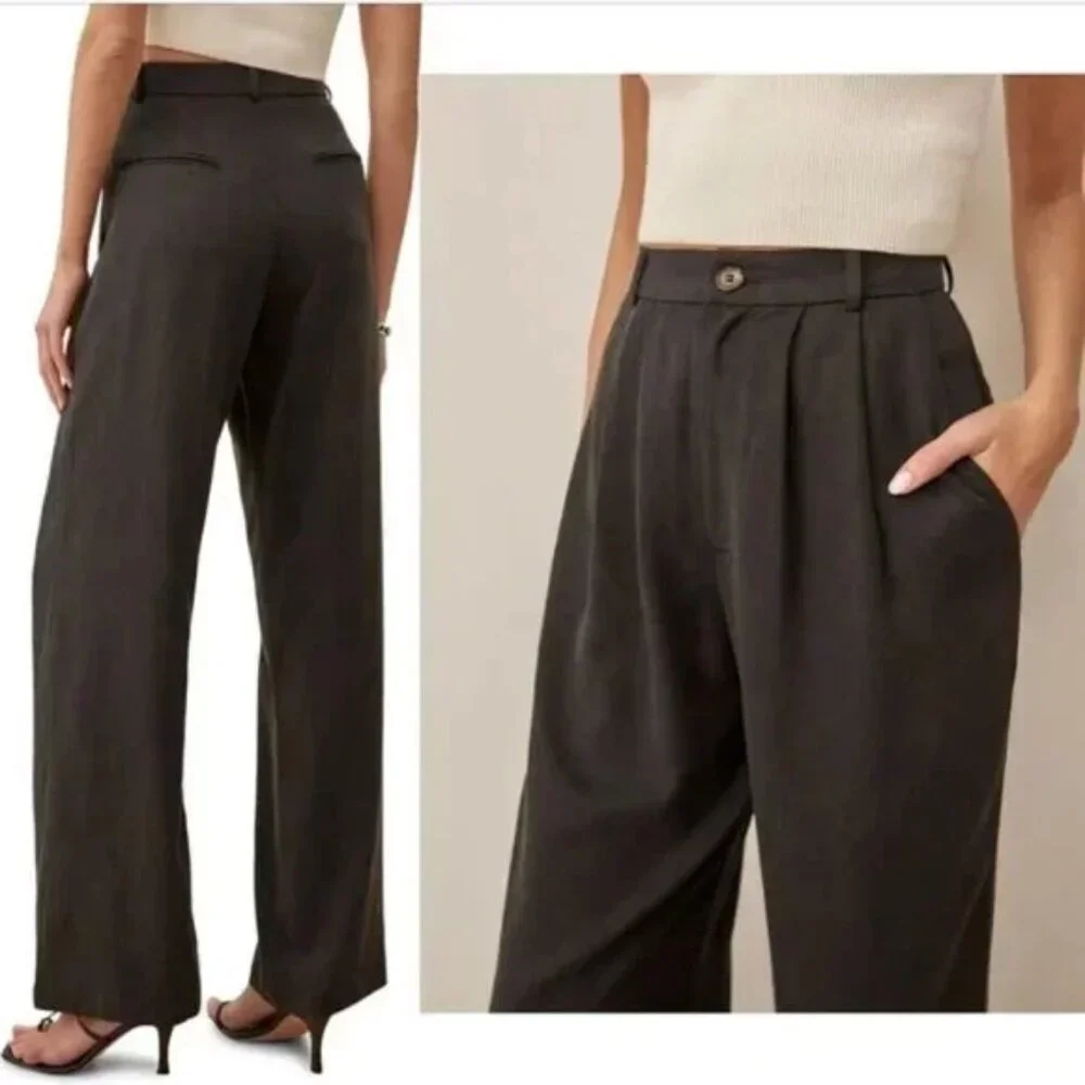 NEW Reformation Mason Black High Rise Trouser Pants Size 6 #2855 - Picture 2 of 10